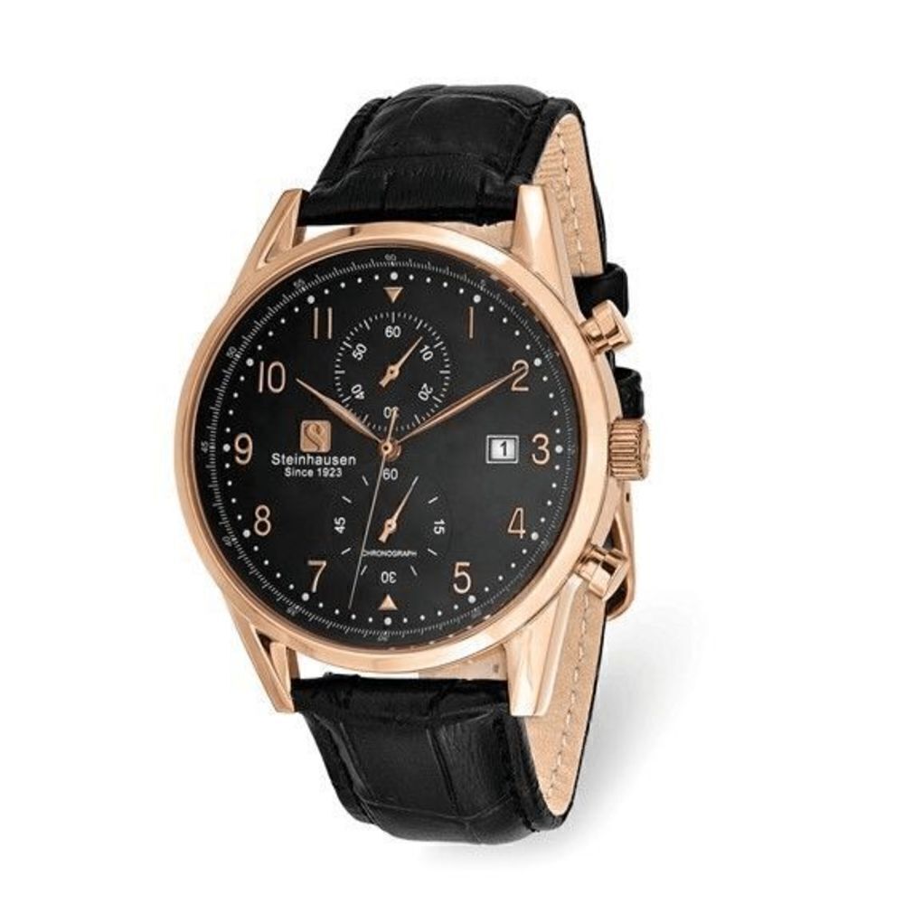 Steinhausen Lugano Rose IP-plated Black Dial Chronograph Watch